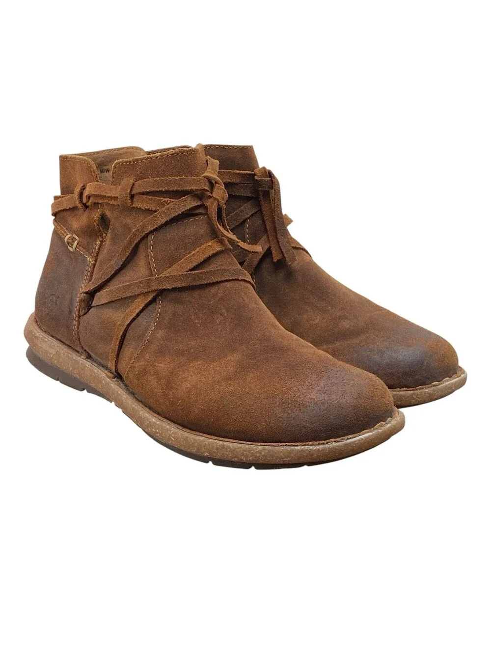 BORN Tarkiln F59106 Brown Distressed Leather Wrap Ankle Boots Women's 8.5 M